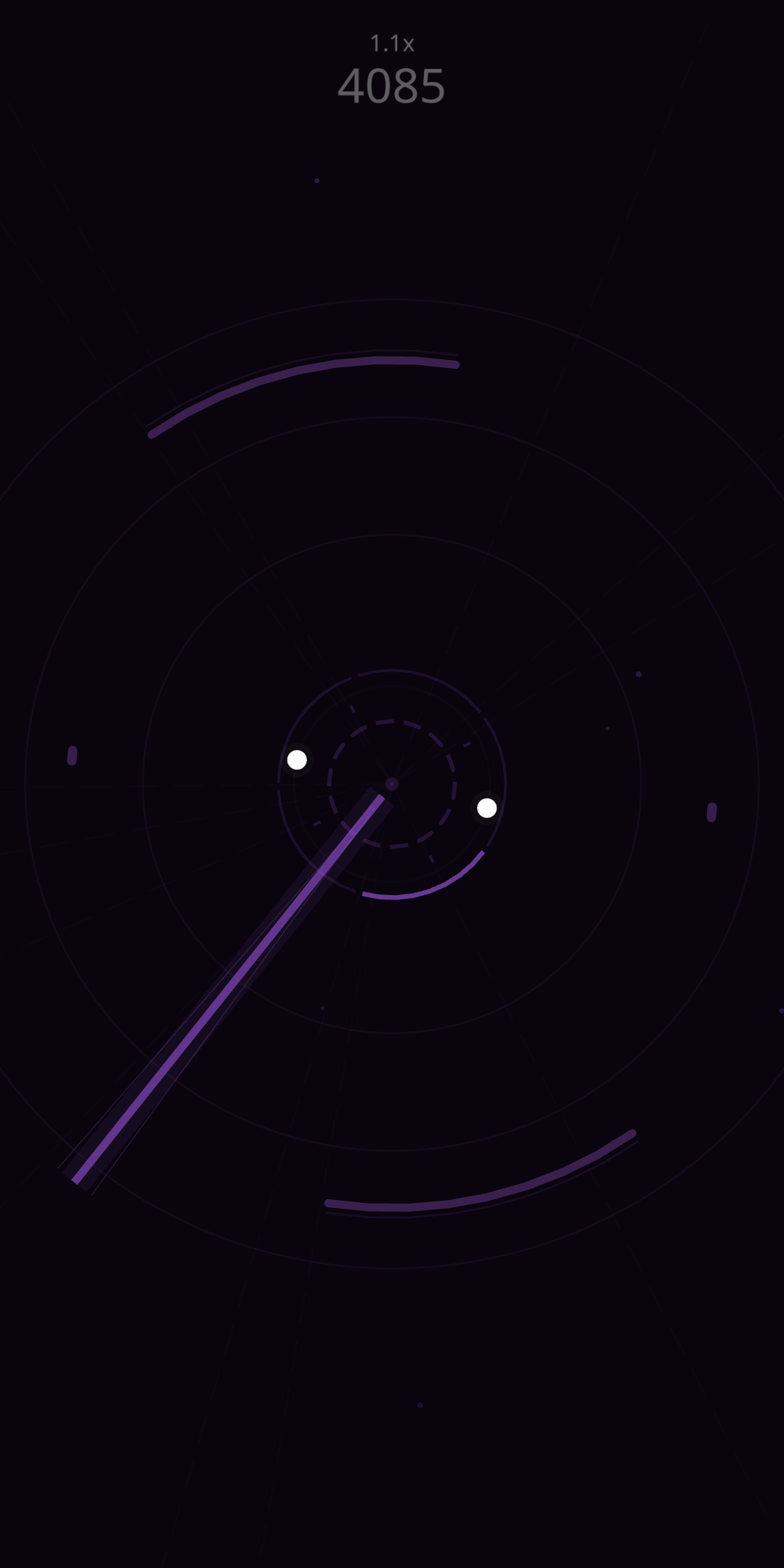 Mid-run Orbit gameplay with a fast obstacle slicing past the player.